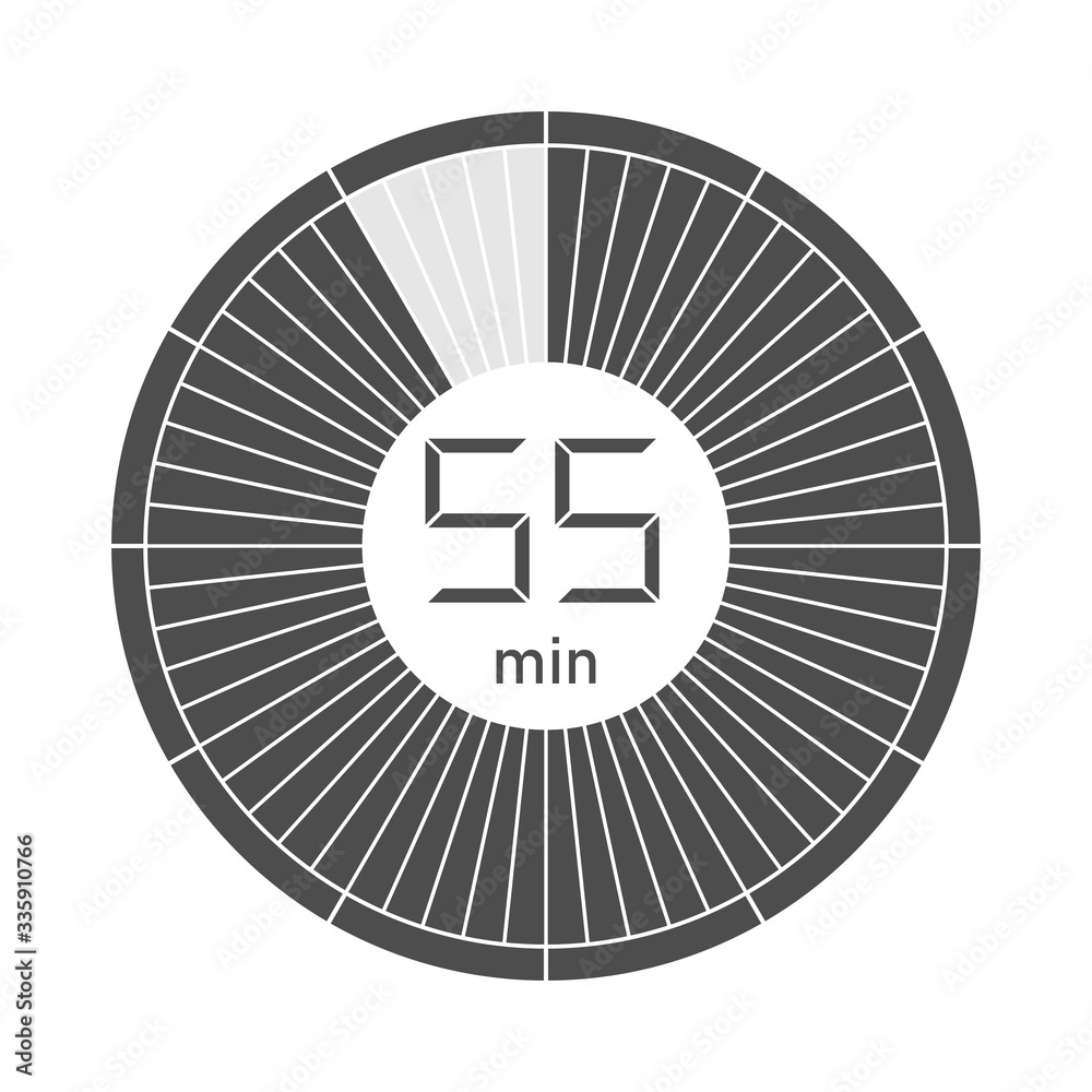 The 55 minutes, stopwatch icon, digital timer. Vector illustration. The 55 minutes, stopwatch icon, digital timer. Vector illustration.