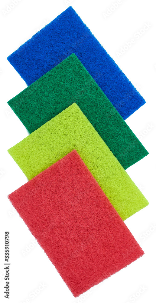 Fototapeta premium fiber scraper red blue green yellow close up isolated on white background