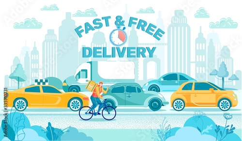 Fast and Free Food Delivery, Man Riding on Bike.