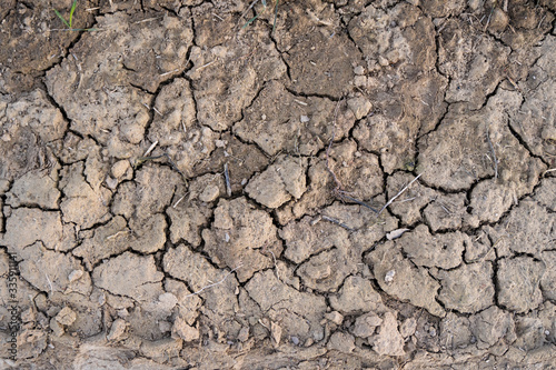 Cracked earth, cracked soil. Texture of grungy dry cracking parched earth. Global warming effect.