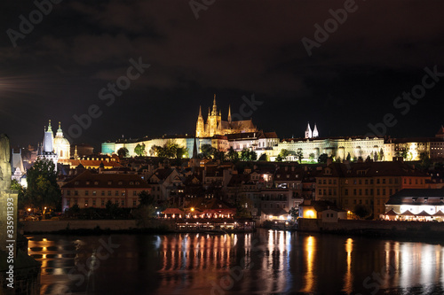 View of St Vitus Cathedral and Mala Strana  Prague  lit up at night