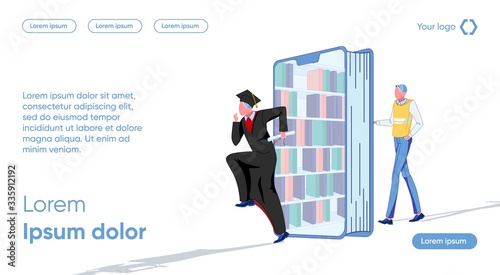 Man in Graduation Gown Runs out Electronic Library