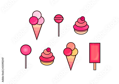 ice-cream, cupcakes and loolipop