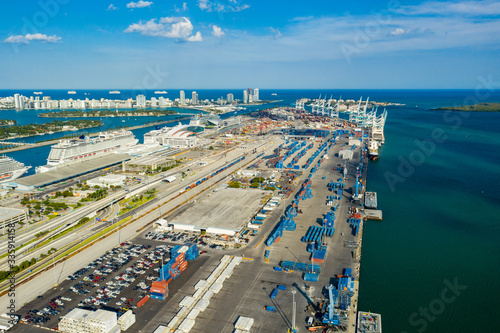 Port of Miami aerial drone photo cargo and cruise ships