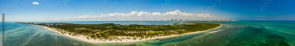 Aerial panorama Key Biscayne Crandon Park from sea