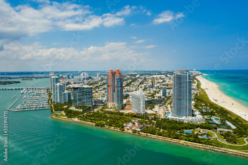 Aerial photo Miami Beach South Pointe Park highrise buildings