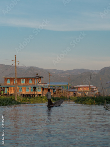 Inle lake in Myanmar (Birma), fishermen in boats 