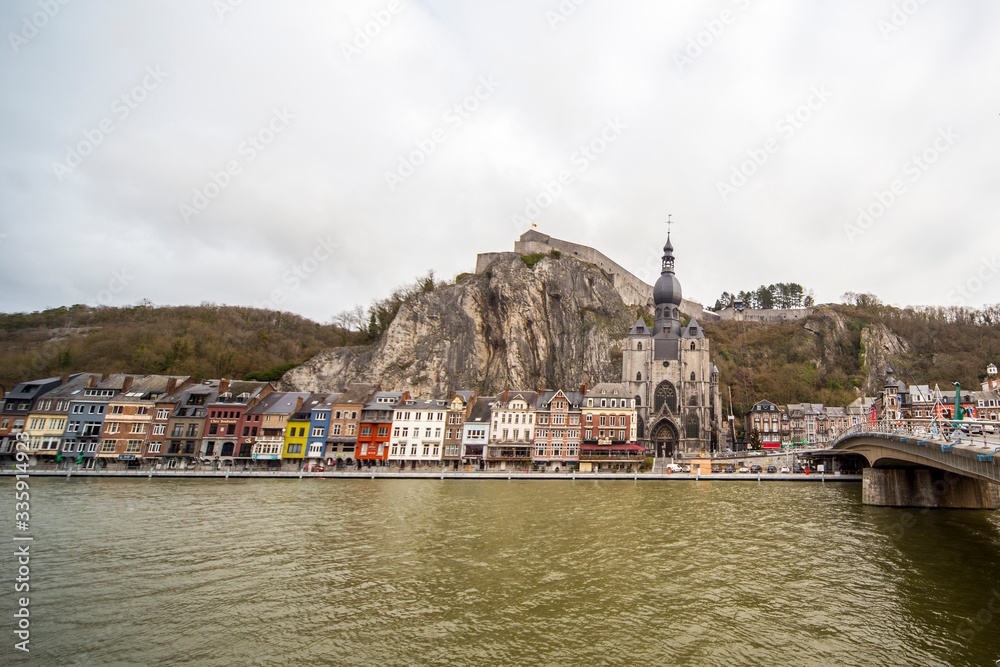 The Meuse River passing through the town of Dinant, located in the Walloon, Belgium.
