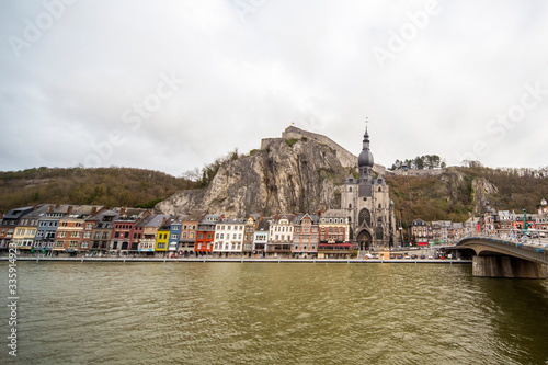 The Meuse River passing through the town of Dinant, located in the Walloon, Belgium. 