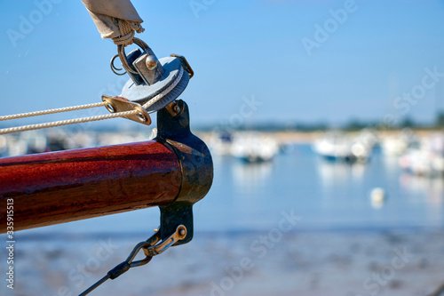 Photos View of bow sprit with roller furling and out of focus boats in the background