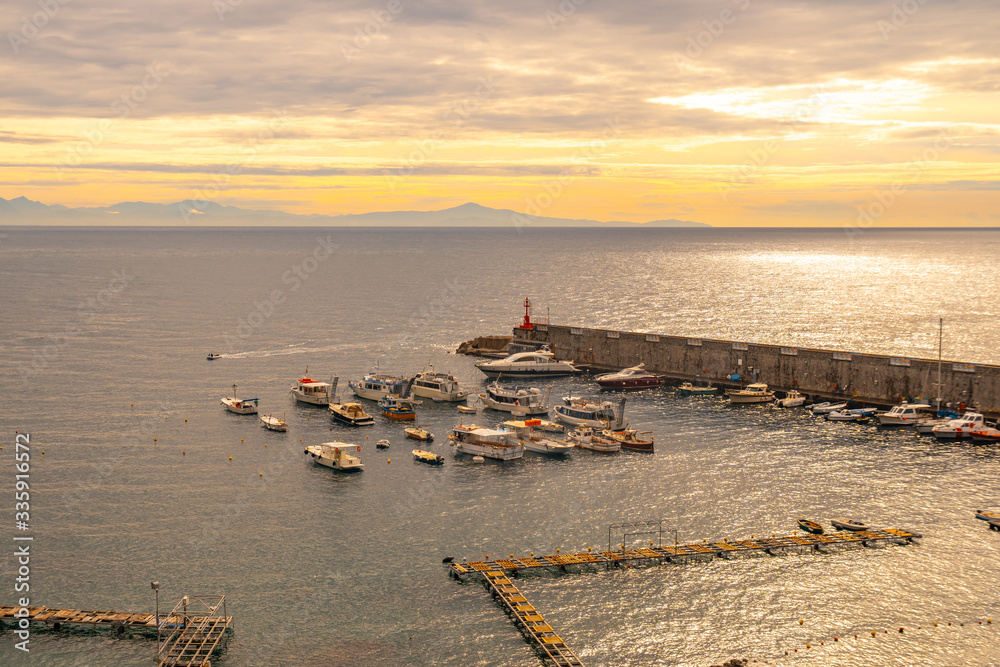 beautiful blue sea touristic boats and luxury yachts, Amalfi coast