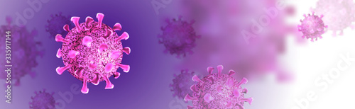 Lockdown Pandemic Covid-19 banner.Stop Coronavirus outbreak.Vector Bacteria microbe danger and public health risk. Pandemic Deadly type of virus 2019-nCoV as macro blurred background