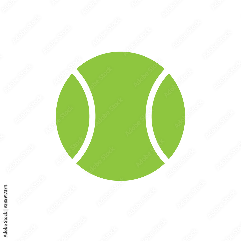Vector flat cartoon green colored tennis ball isolated on white background