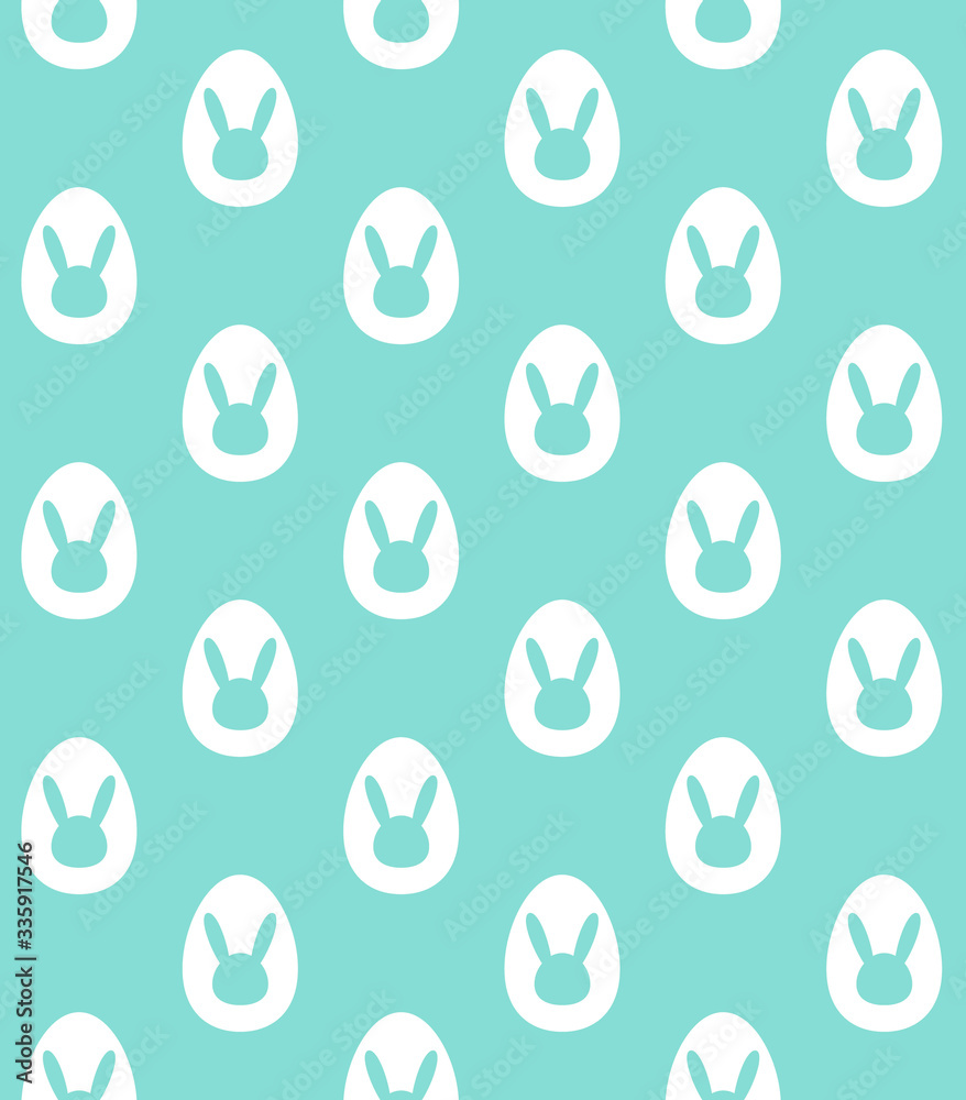 Vector seamless pattern of flat easter white rabbit bunny head silhouette in egg isolated on mint background Vector seamless pattern of flat easter white rabbit bunny head silhouette in egg isolated on mint background