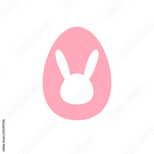 Vector flat easter white rabbit bunny head silhouette in pink egg isolated on white background