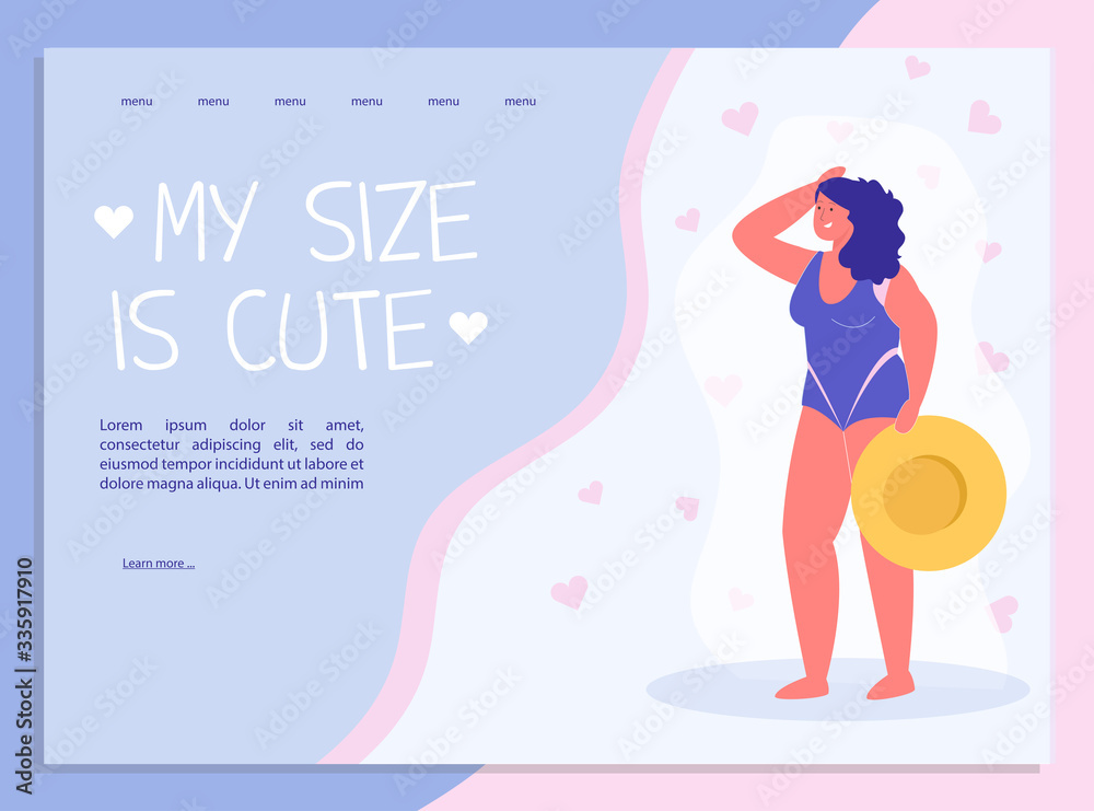 Landing Page with Happy Woman Loving Own Body Landing Page with Happy Woman Loving Own Body
