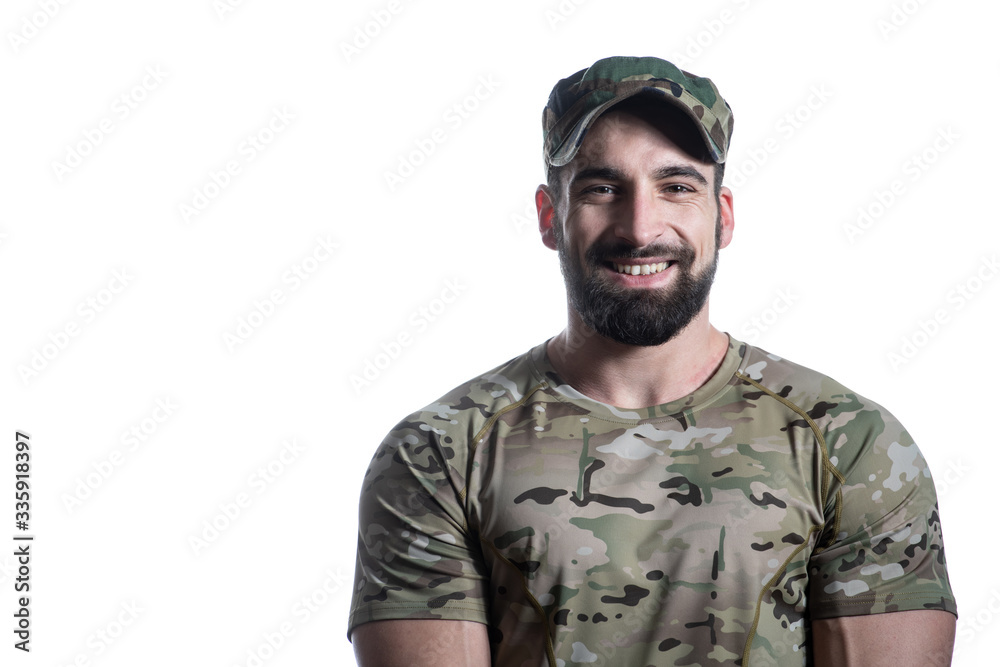 Portrait of Soldier on a White Background