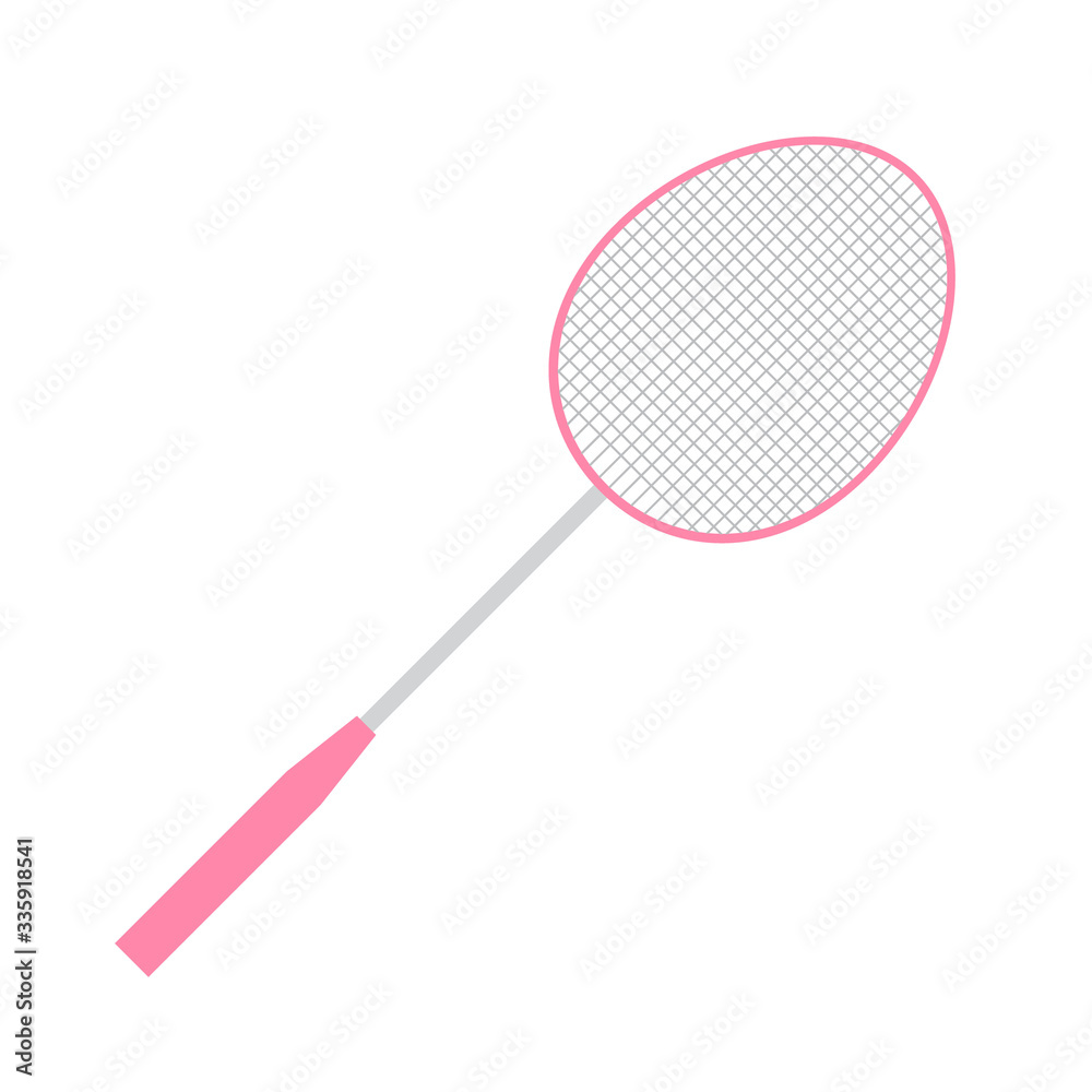 Vector flat cartoon pink badminton racket isolated on white background Vector flat cartoon pink badminton racket isolated on white background