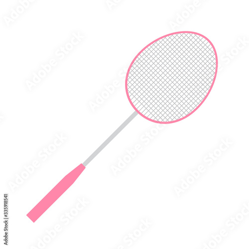 Vector flat cartoon pink badminton racket isolated on white background