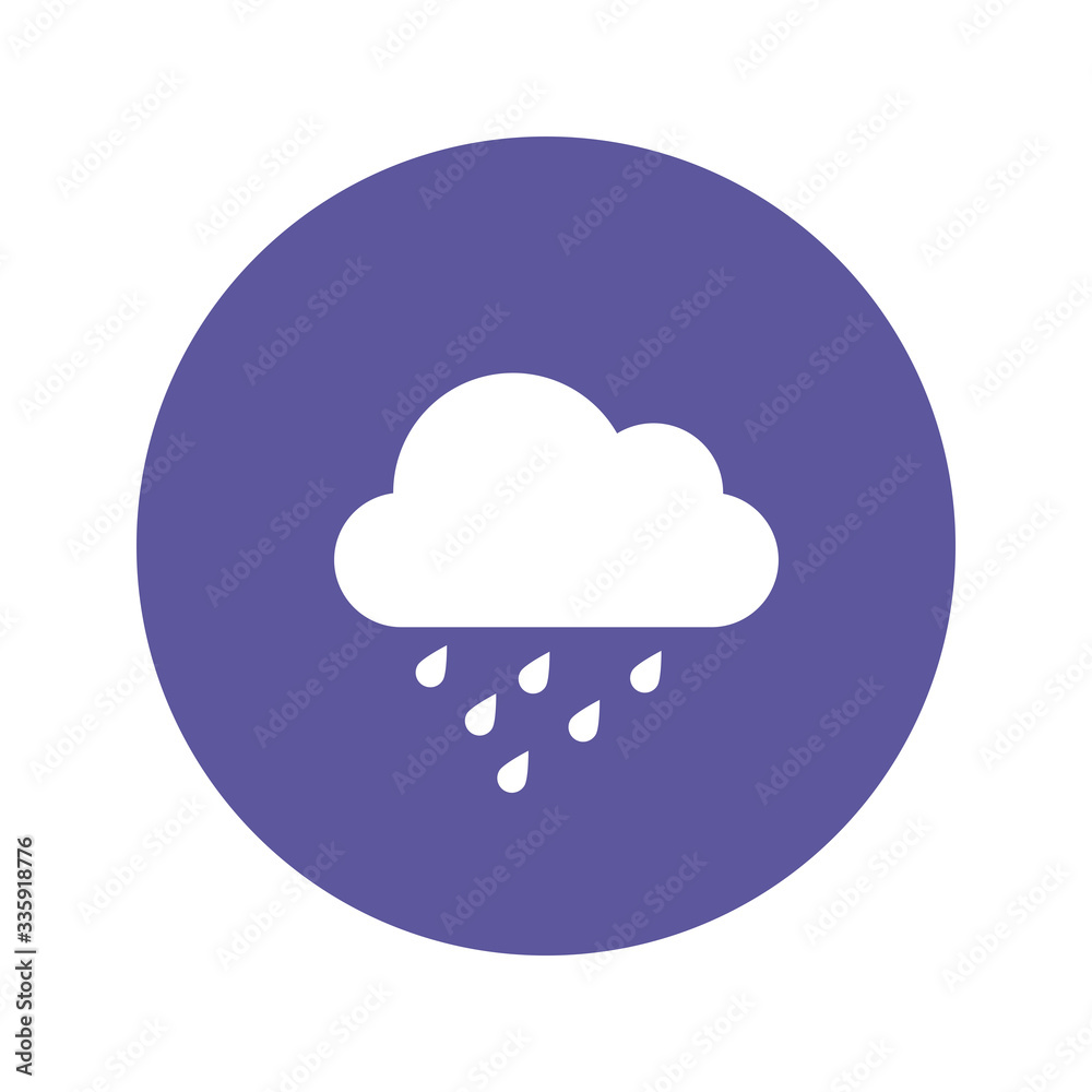 Weather pictogram. Forecast icon. Rain symbol. Rainy cloud with water drops. Rain storm. Negative with circle background. Weather pictogram. Forecast icon. Rain symbol. Rainy cloud with water drops. Rain storm. Negative with circle background.