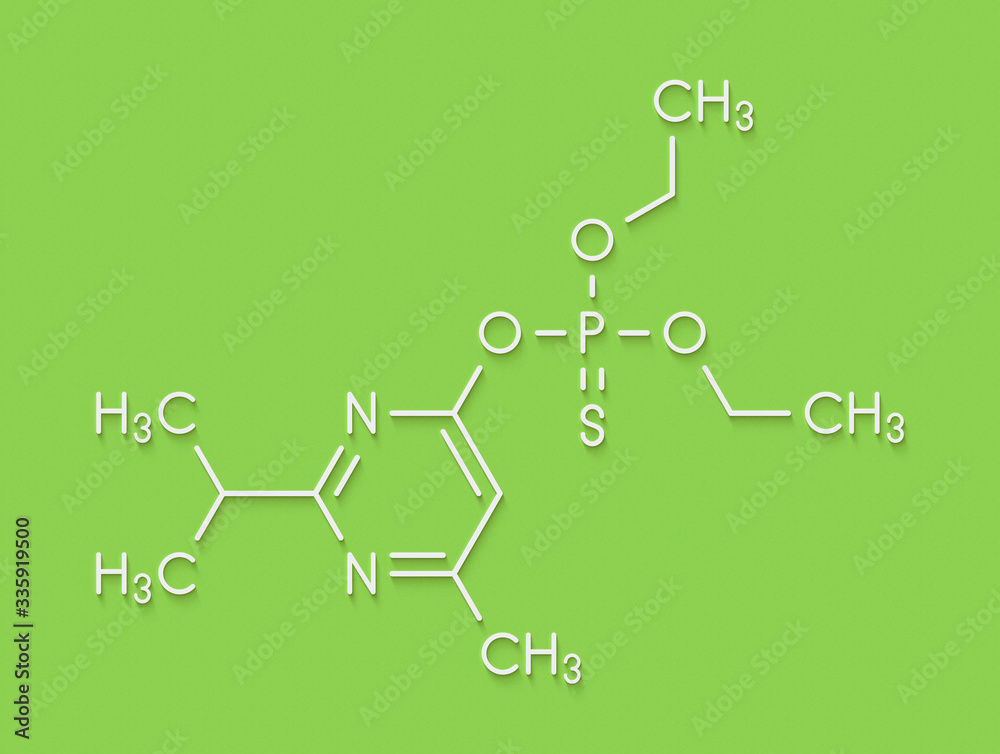 Diazinon (dimpylate) organophosphate insecticide molecule. Skeletal formula. Diazinon (dimpylate) organophosphate insecticide molecule. Skeletal formula.