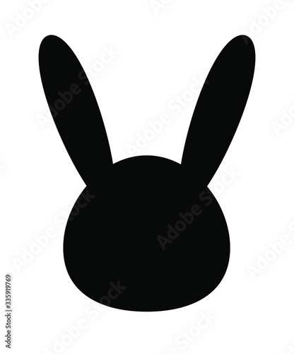 Vector flat black rabbit bunny head silhouette isolated on white background