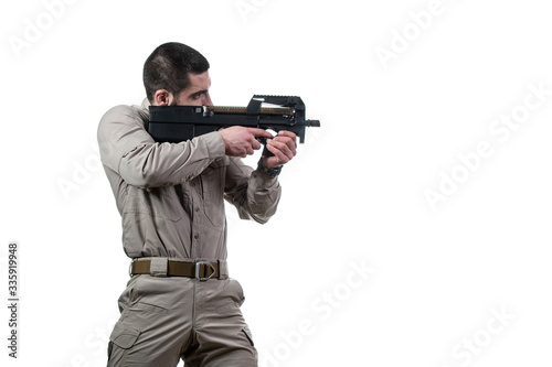Soldiers With Gun on a White Background