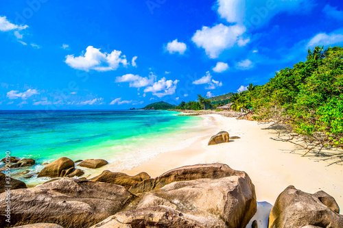 The Beach Anse Lazio at Praslin, Seychelles Islands, Indian Ocean, Africa