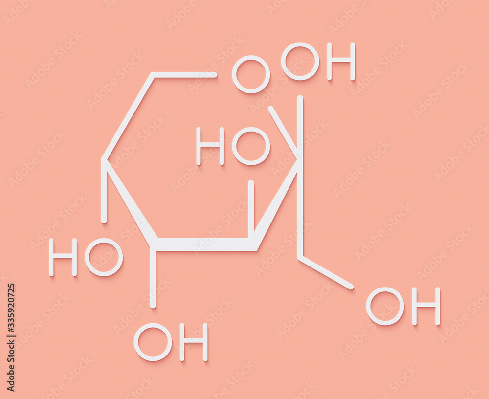 Fructose (D-fructose) fruit sugar molecule. Component of high-fructose corn syrup (HFCS). Skeletal formula. Fructose (D-fructose) fruit sugar molecule. Component of high-fructose corn syrup (HFCS). Skeletal formula.