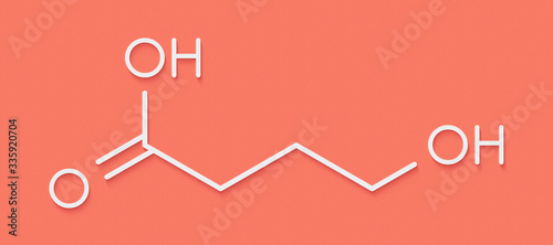 Gamma-hydroxybutyric acid (GHB, oxybate, liquid ecstasy) molecule. Skeletal formula. photo