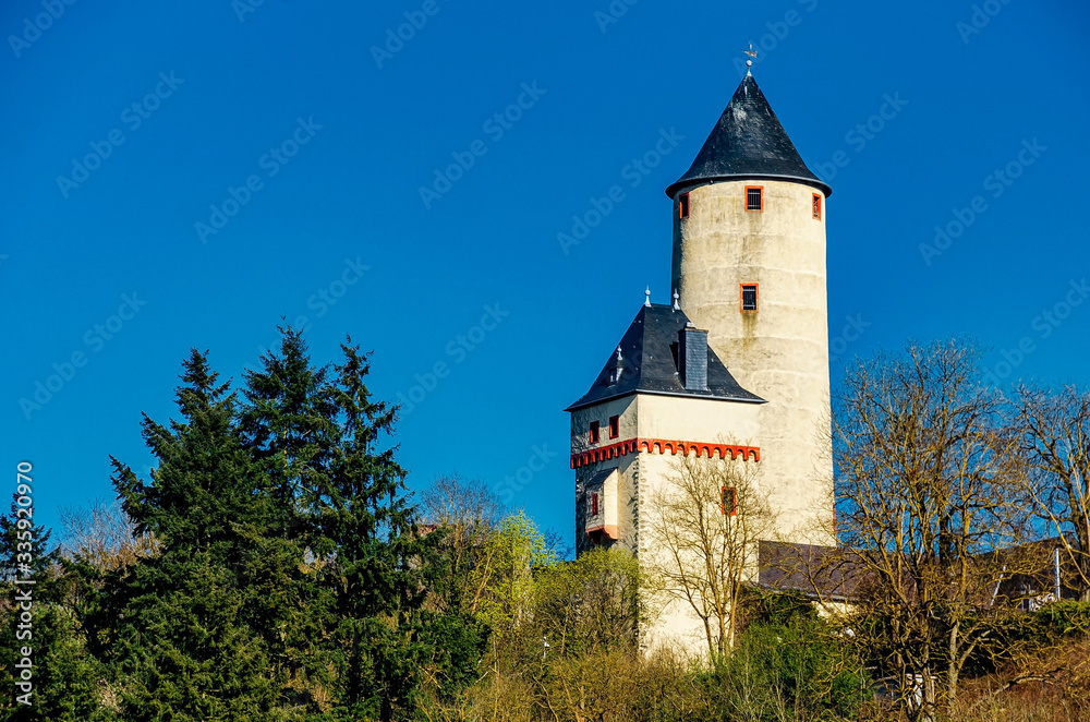 Die Stromburg über Stromberg im Hunsrück, Rheinland-Pfalz, Deutschland