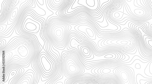 Abstract Topographic contour lines map pattern. Black and white topographical wavy relief lines.