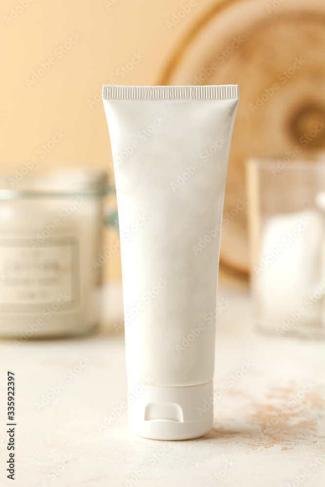 Empty white cosmetic tube of cream or gel. Ready for your packaging design. Spa concept, skin care. Empty white cosmetic tube of cream or gel. Ready for your packaging design. Spa concept, skin care.