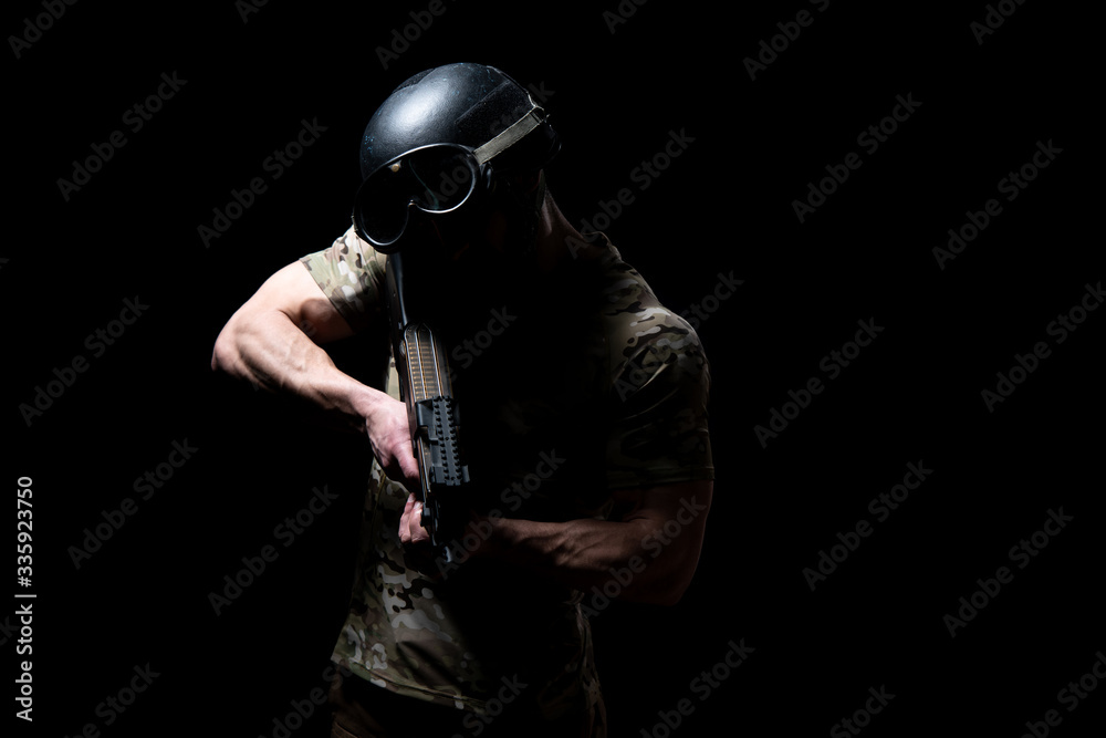 Soldiers With Gun on a Black Background