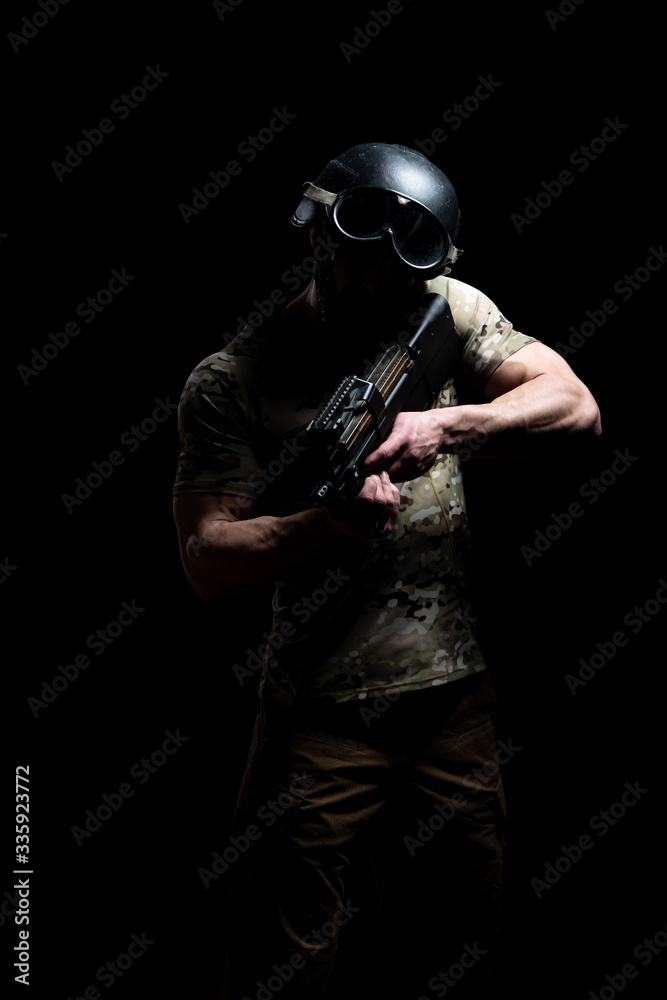 Warrior With Gun on a Black Background Warrior With Gun on a Black Background