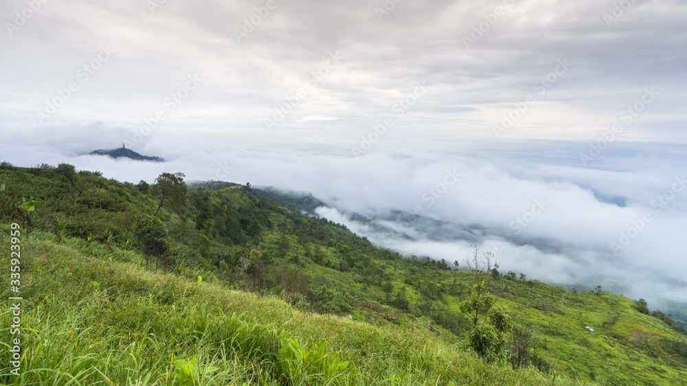 landscape view of sunrise above on mountain with cloudy movement at winter timing located at north of Thailand landscape view of sunrise above on mountain with cloudy movement at winter timing located at north of Thailand