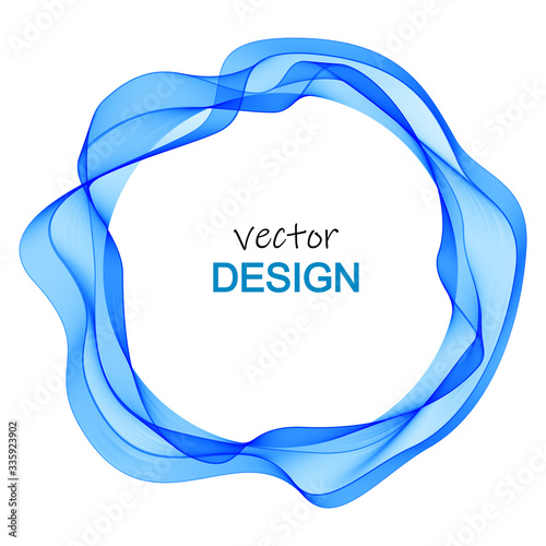 Abstract round wave frame, flow of blue transparent waves in a circle.