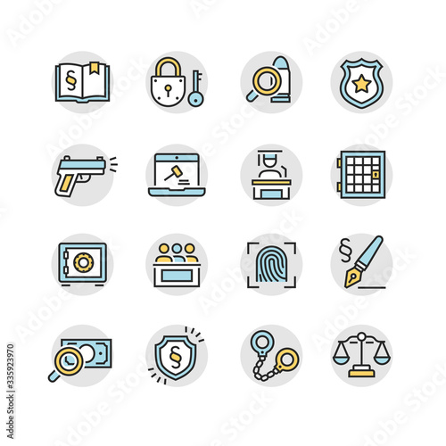 Law and Order Linear Vector Icons Set
