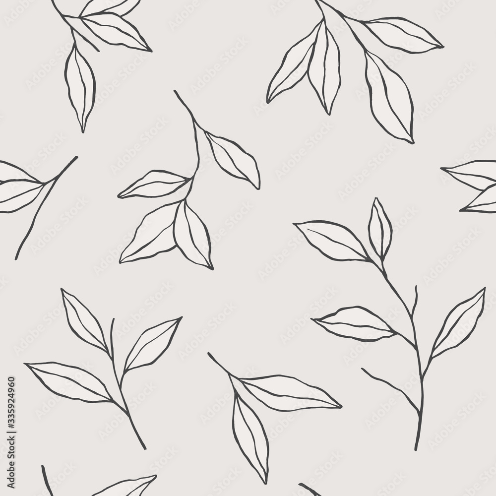 Botanical hand drawn seamless pattern with leaves. Vector floral hand sketched background	