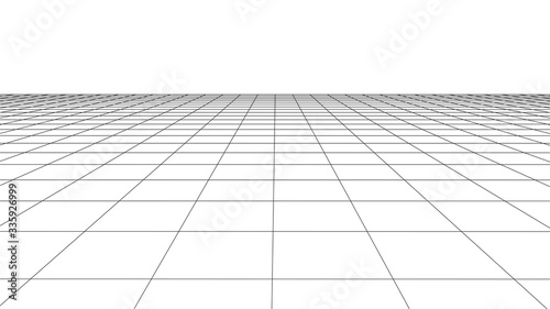 Vector perspective mesh. Detailed grid lines on white background. photo