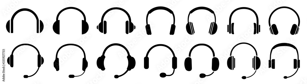 Headphones icons set, music sign – stock vector - obrazy, fototapety, plakaty 
