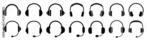Headphones icons set, music sign – stock vector