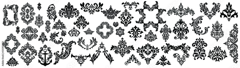 Vintage baroque frame scroll ornament engraving border floral retro pattern antique style acanthus foliage swirl decorative design element filigree calligraphy.
