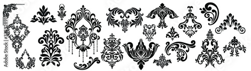 Vintage baroque frame scroll ornament engraving border floral retro pattern antique style acanthus foliage swirl decorative design element filigree calligraphy.