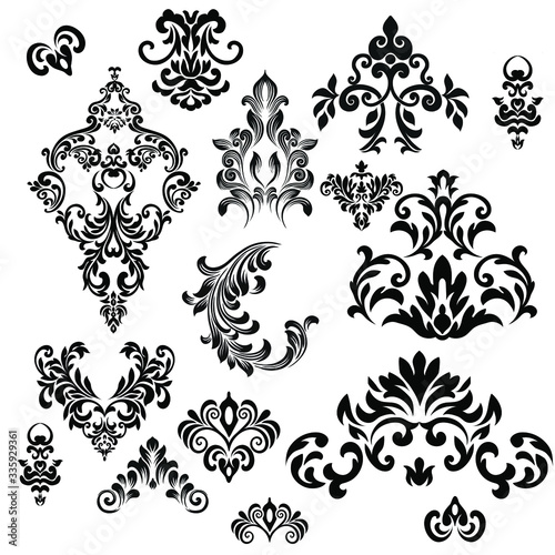 Vintage baroque frame scroll ornament engraving border floral retro pattern antique style acanthus foliage swirl decorative design element filigree calligraphy.