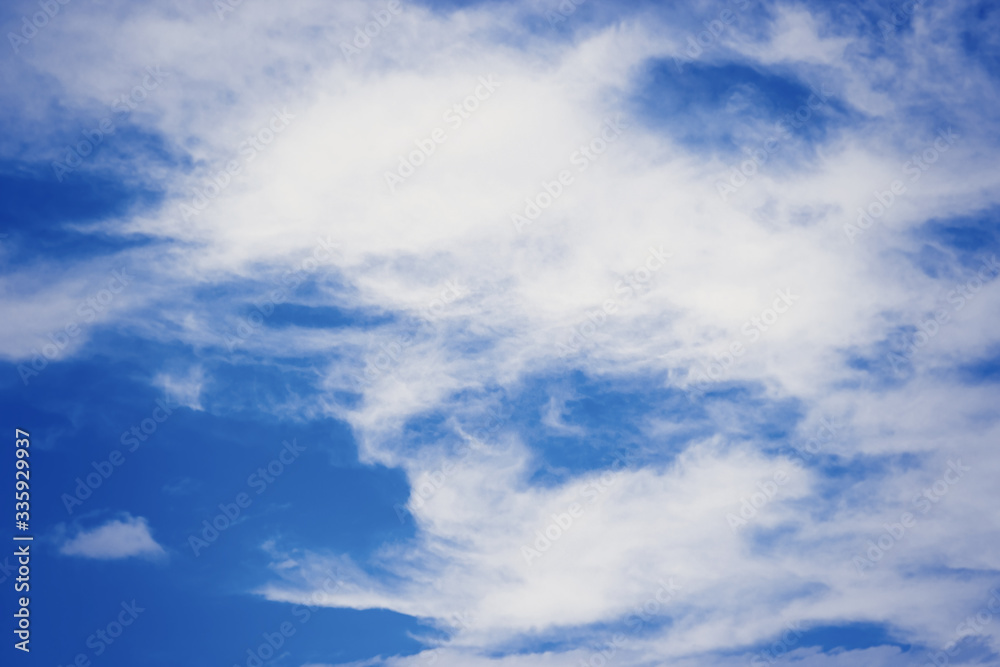 Blue bright sky with white clouds background