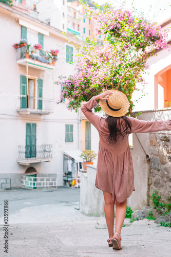 Caucasian tourist walking along the deserted streets of Europe.