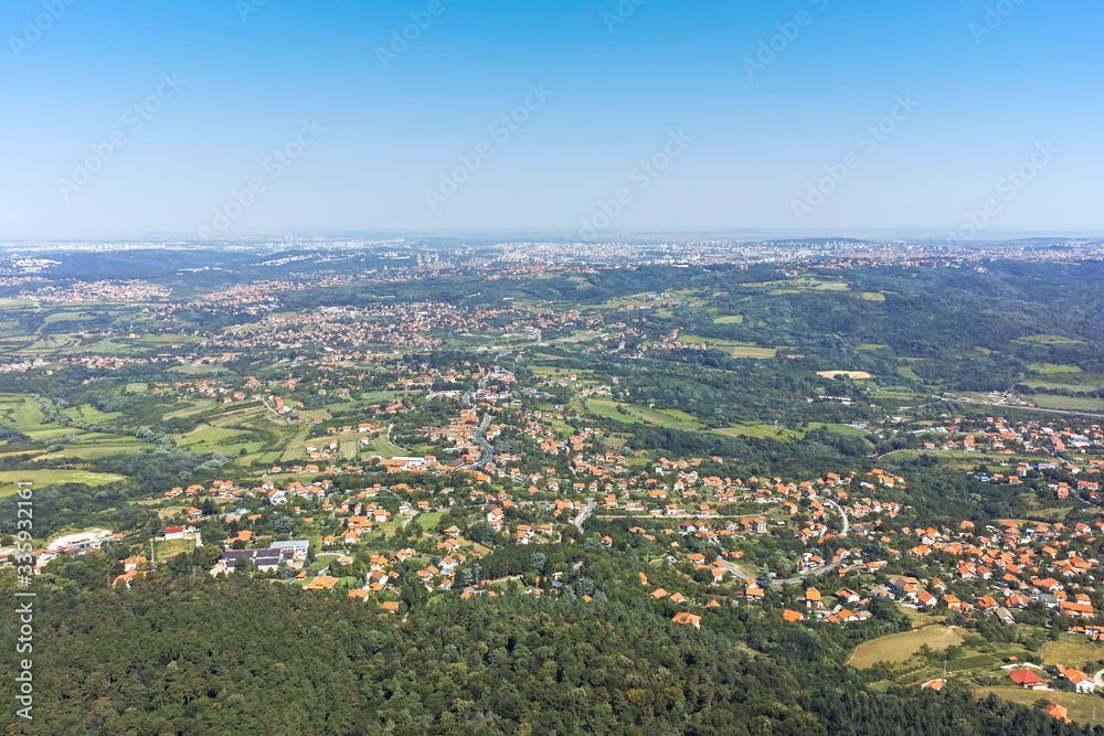 Amazing panorama from Avala Tower near city of Belgrade