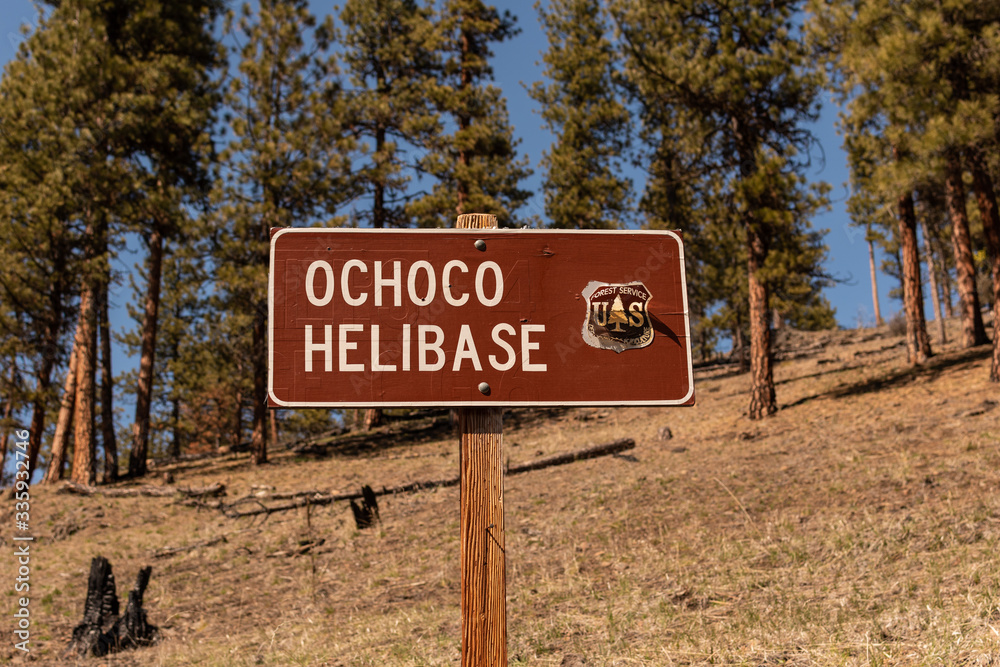 Ochoco Helibase rural Forest Service sign.