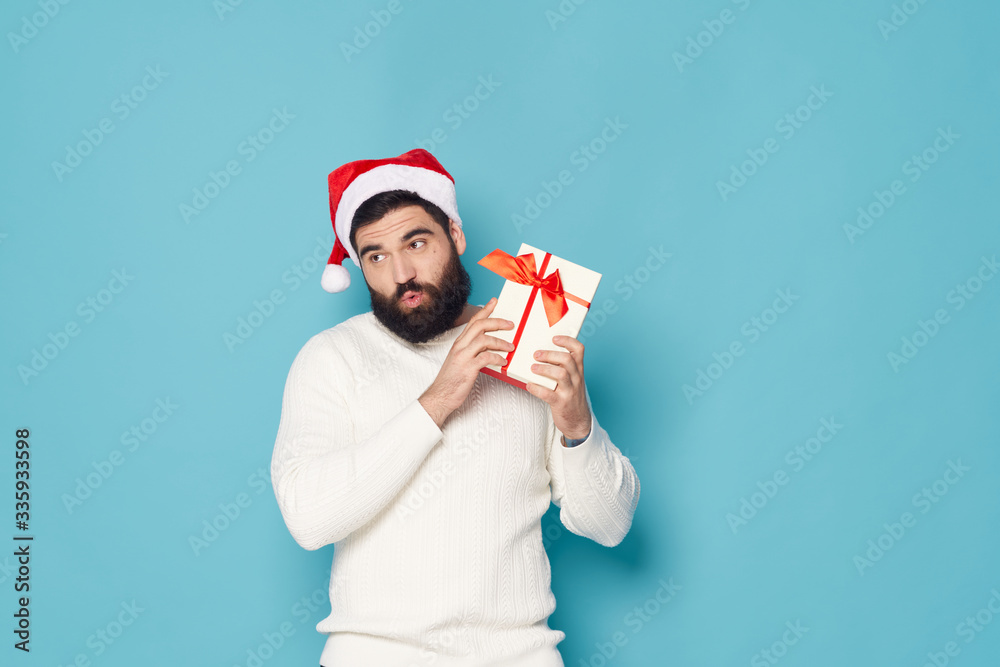 young man in santa hat